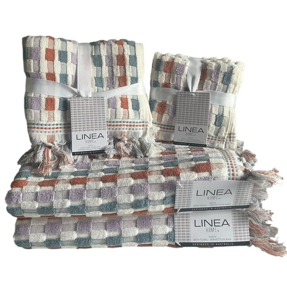 Linea Home Fiesta 8 Piece Towel Set 2 Bath 2 Hand 4 Facecloths Lilac Spice